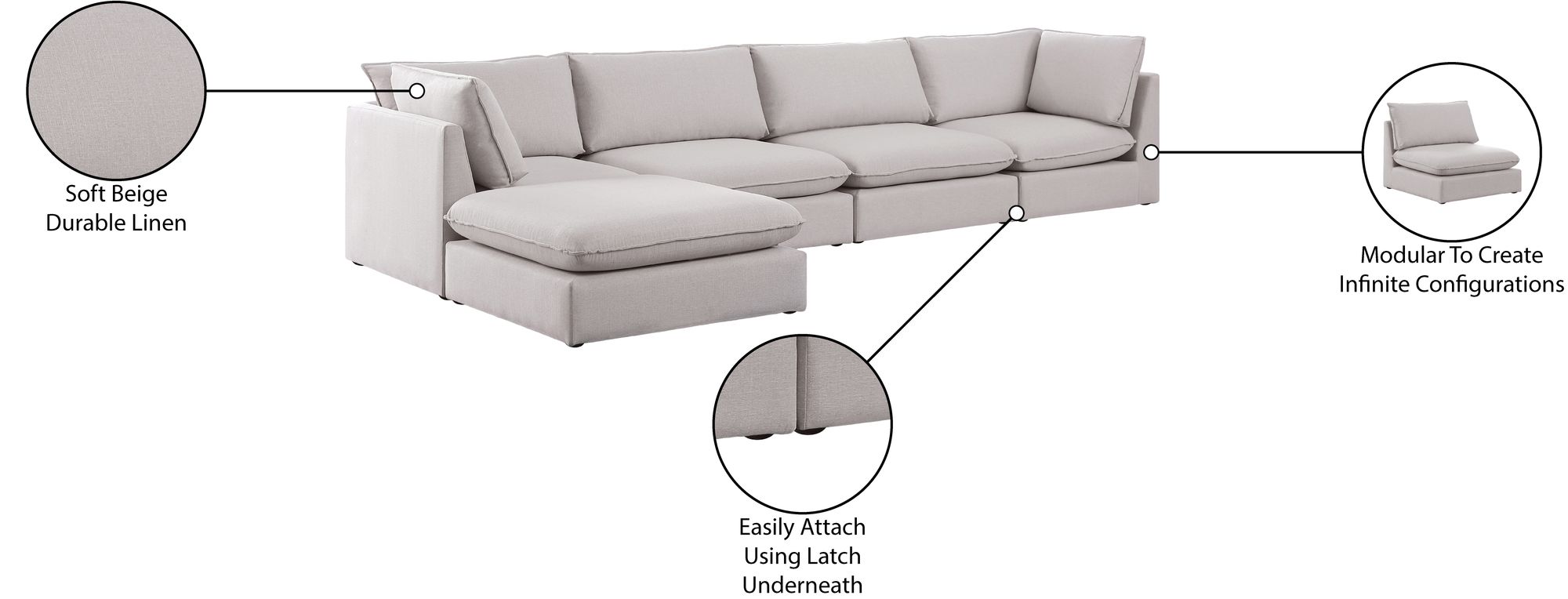 Mackenzie 160" 5-Piece Linen Modular Sectional