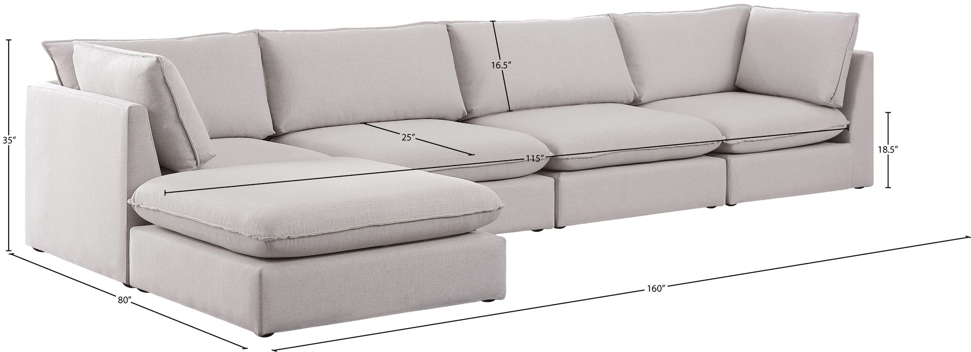 Mackenzie 160" 5-Piece Linen Fabric Modular Sectional Sofa