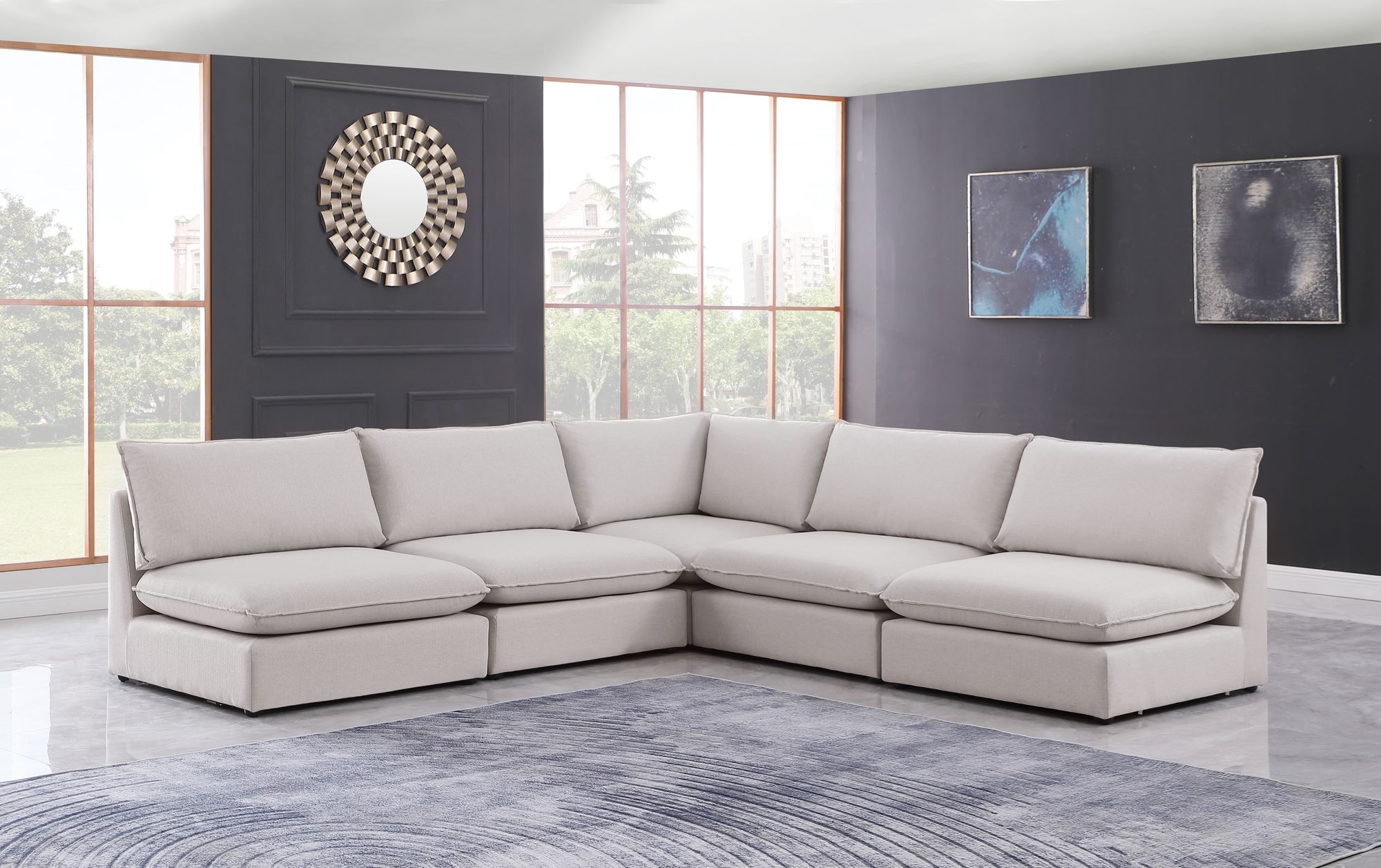 Mackenzie 120" 5-Piece Linen Fabric Modular Armless Sectional Sofa