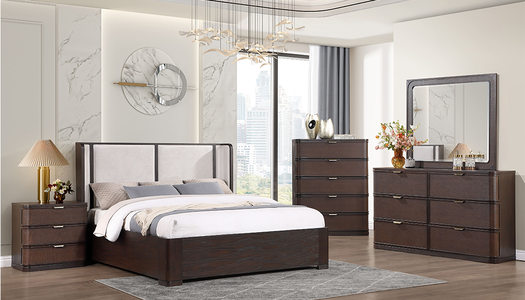 Bali Modern Upholstered Platform Bed with Padded Headboard