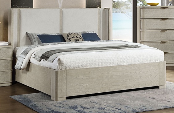 Fiji King Platform Bed Woven Wood Upholstered Headboard Bed with Warm Gold Accents