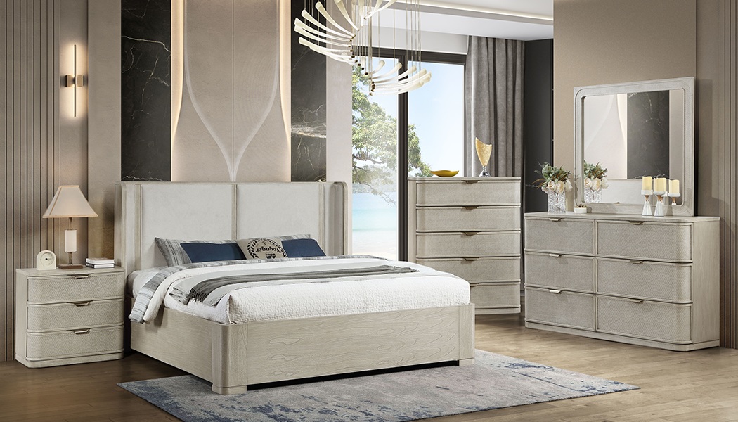 Fiji 2-Drawer Nightstand Woven-Texture Wood Bedside Table with Gold Pulls
