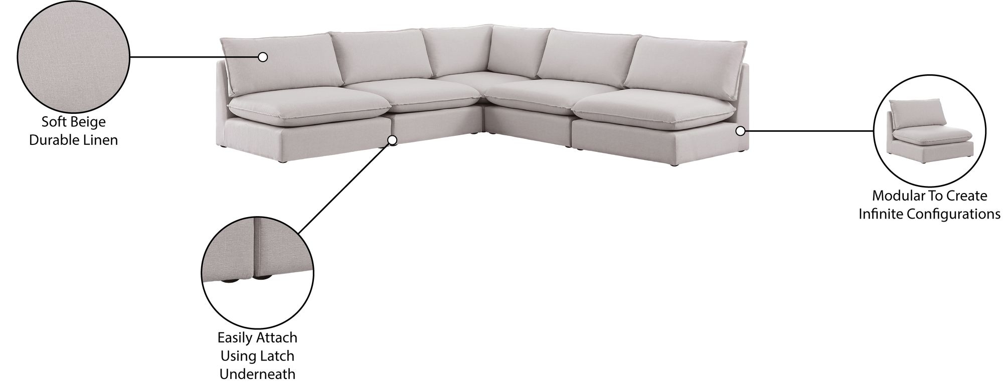 Mackenzie 120" 5-Piece Linen Fabric Modular Armless Sectional Sofa