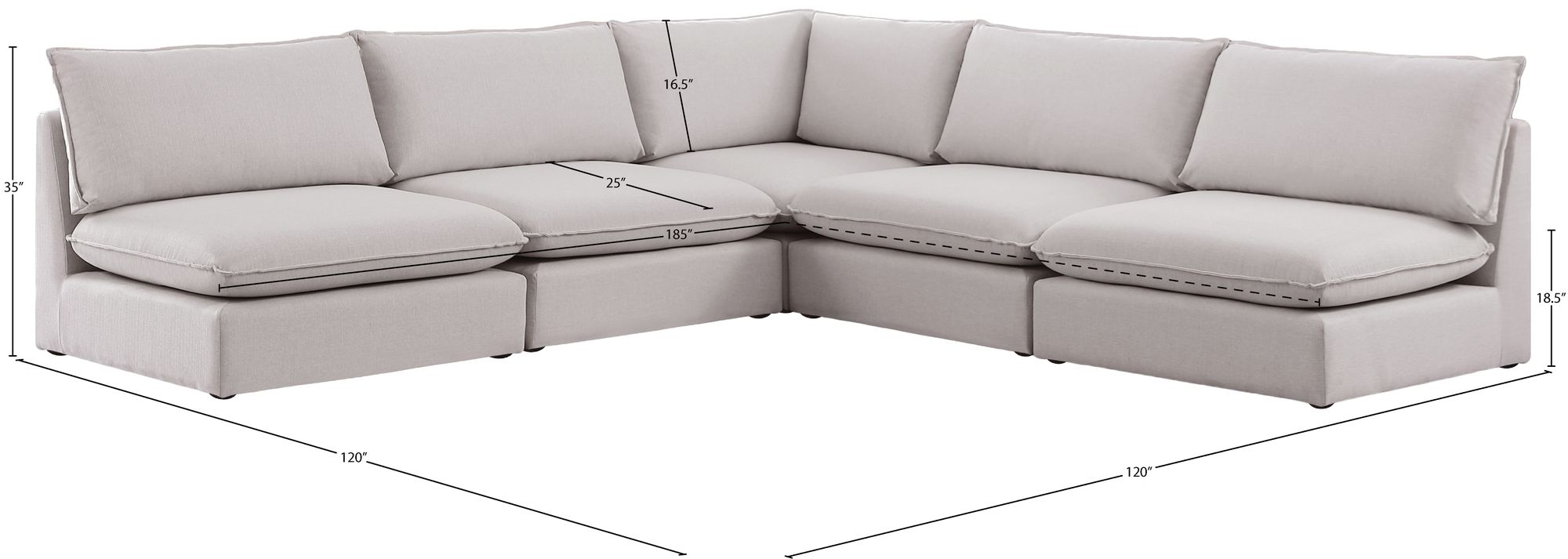 Mackenzie 120" 5-Piece Linen Fabric Modular Armless Sectional Sofa