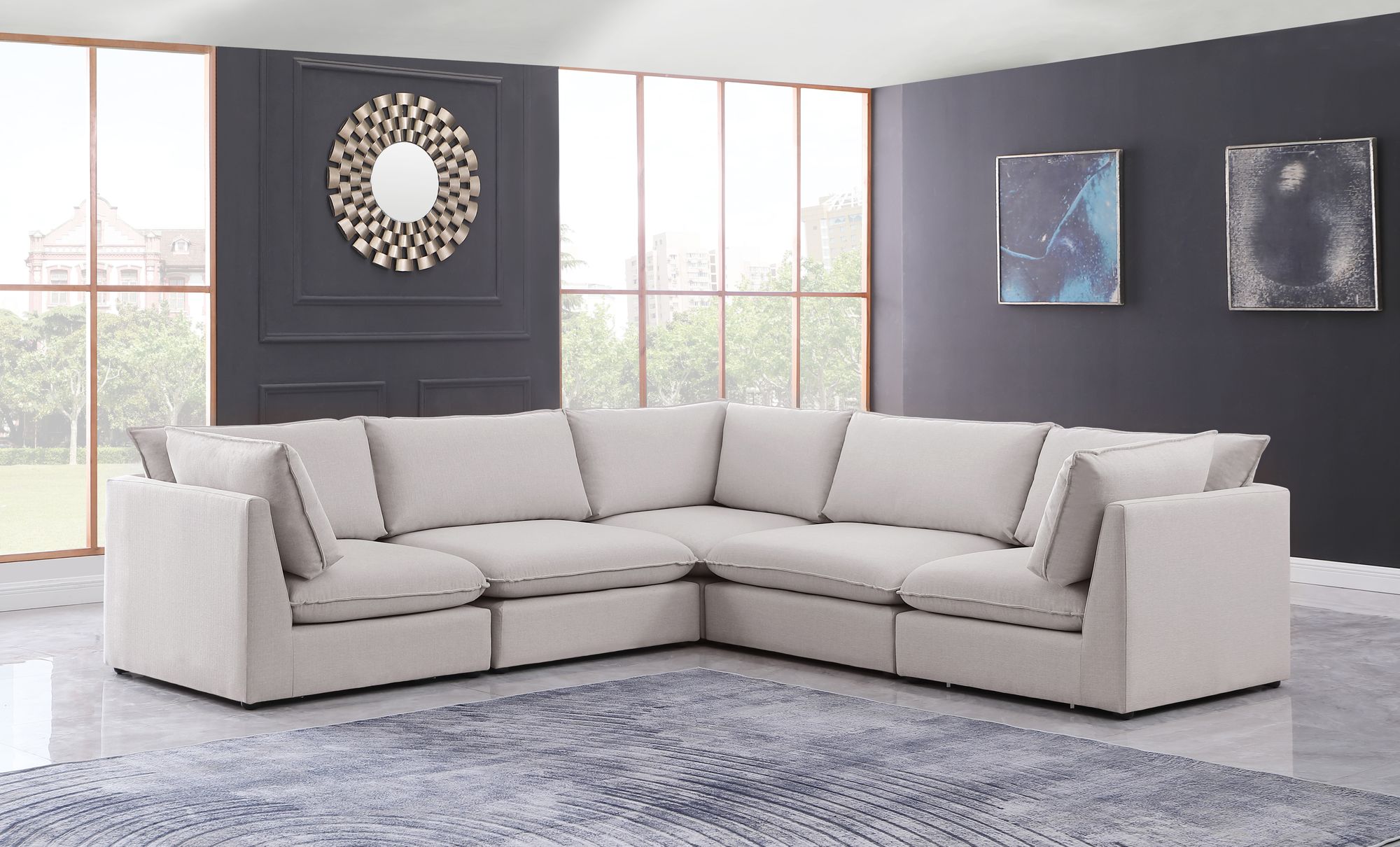 Mackenzie 120" 5-Piece Linen Modular Sectional