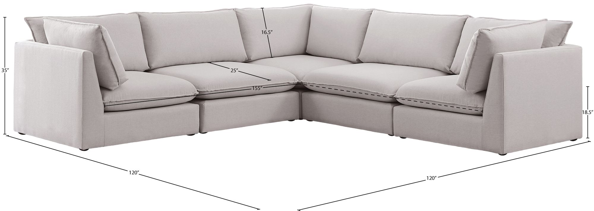 Mackenzie 120" 5-Piece Linen Modular Sectional