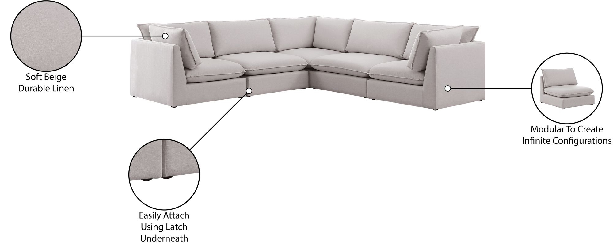 Mackenzie 120" 5-Piece Linen Fabric Modular Sectional Sofa