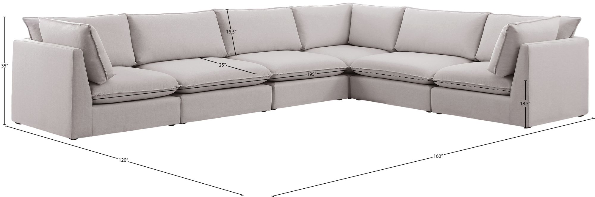 Mackenzie 160" 6-Piece Linen Modular Sectional