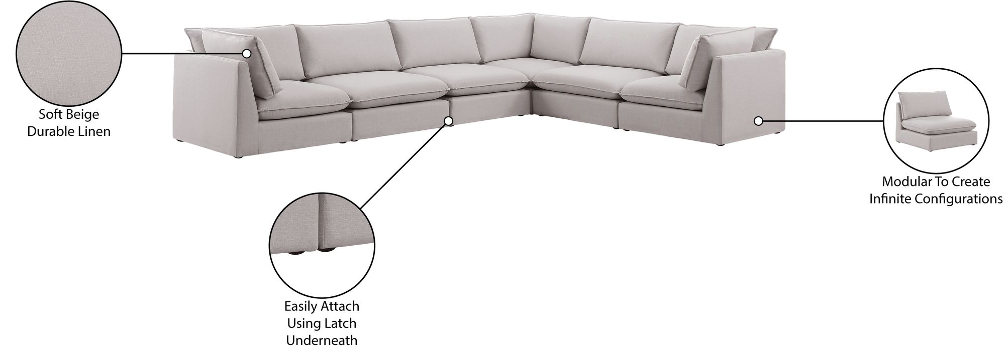 Mackenzie 160" 6-Piece Linen Modular Sectional