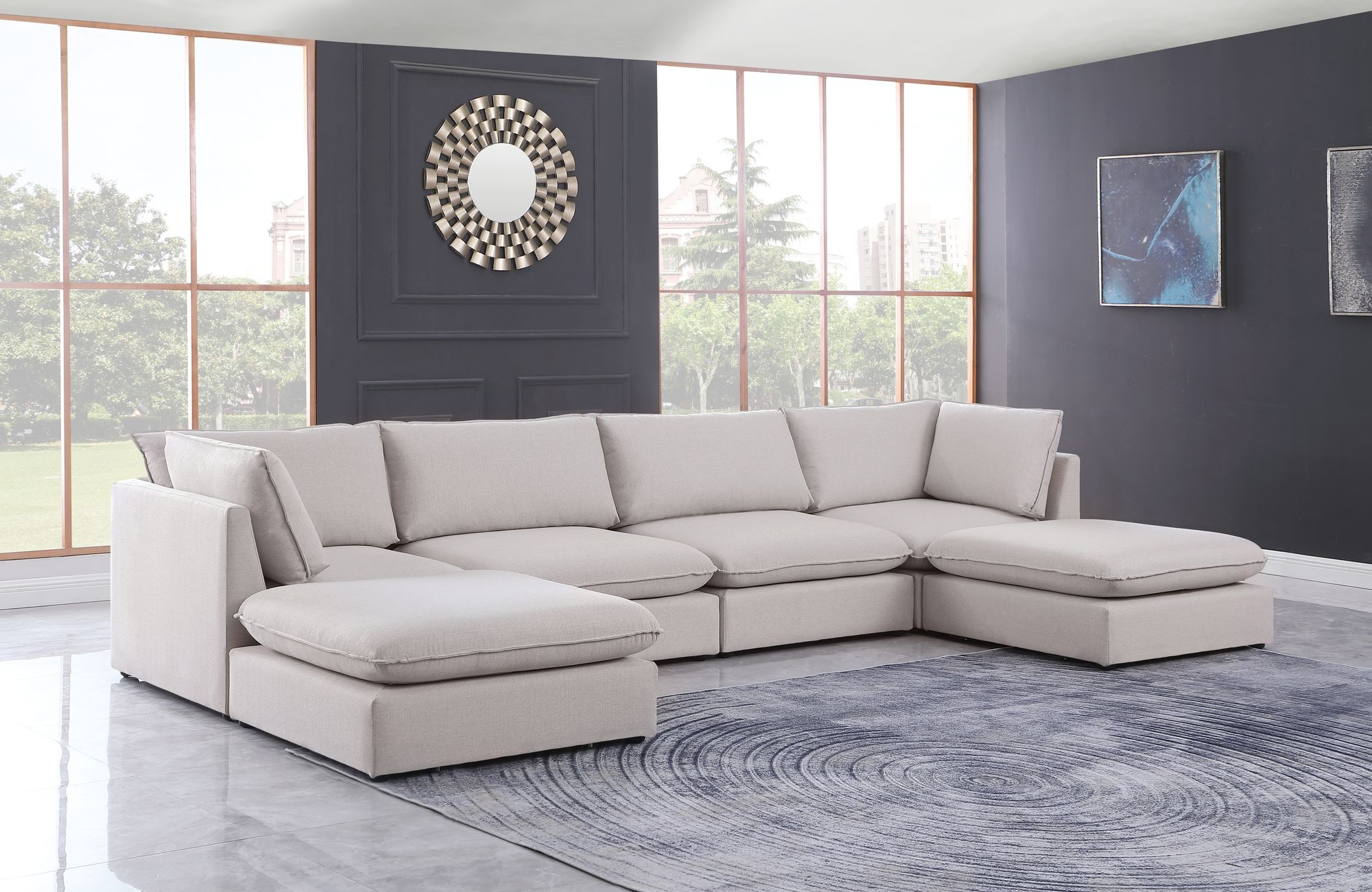 Mackenzie 160" 6-Piece Linen Fabric Modular U-Shape Sectional Sofa