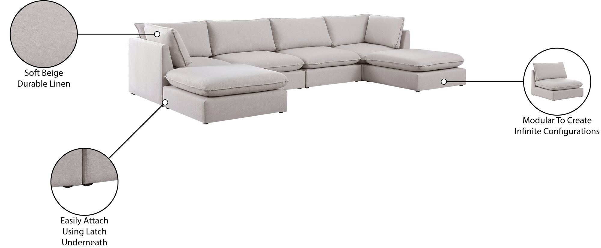 Mackenzie 160" 6-Piece Linen Fabric Modular U-Shape Sectional Sofa