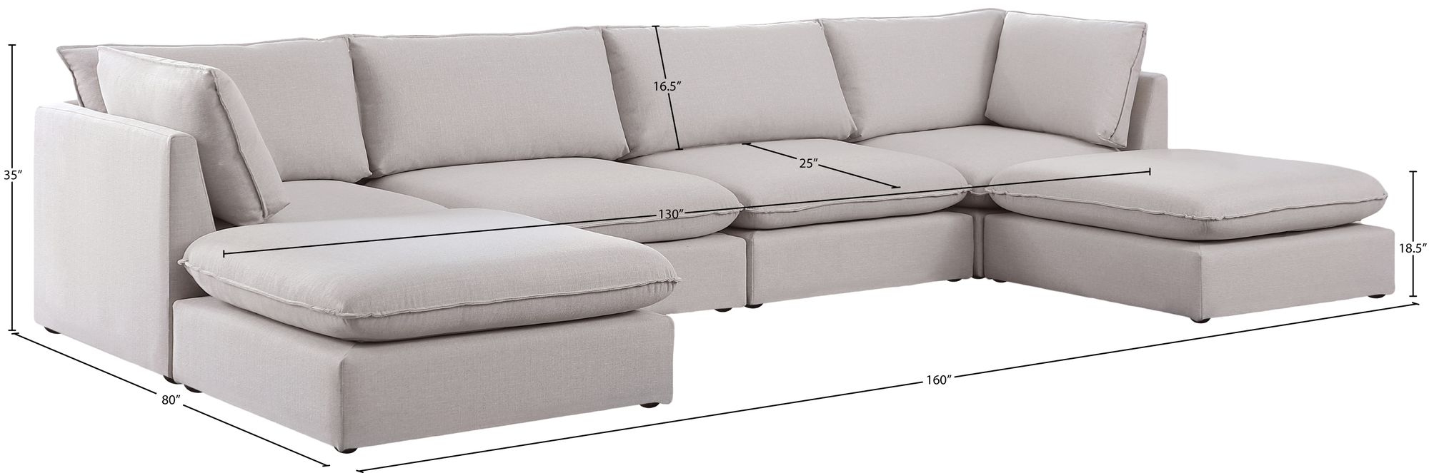 Mackenzie 160" 6-Piece Linen Fabric Modular U-Shape Sectional Sofa