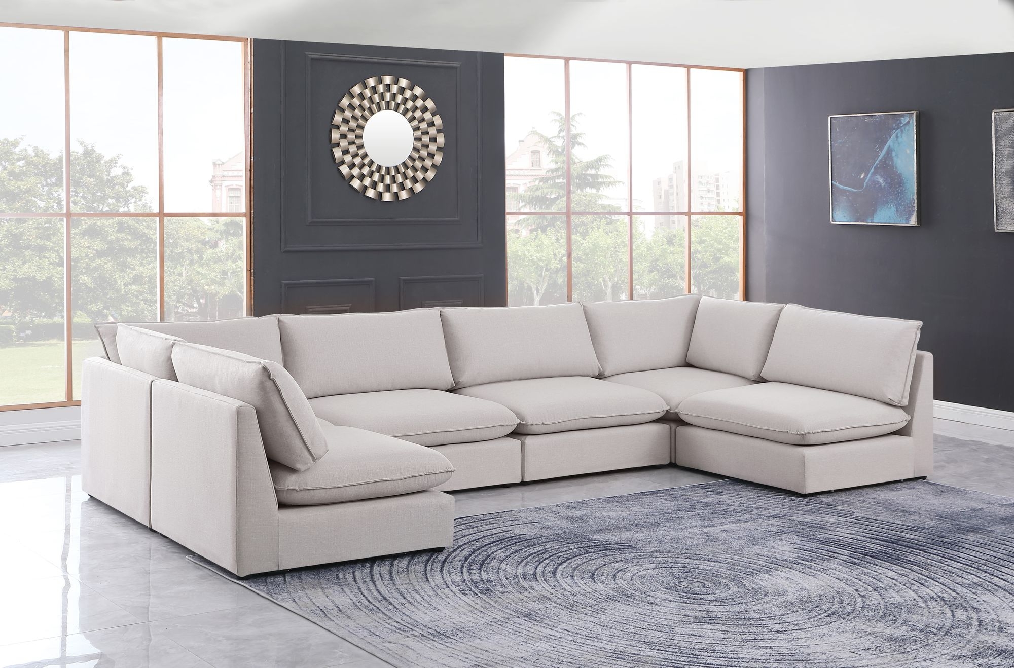 Mackenzie 160" 6-Piece Linen Fabric Modular U-Shape Corner Sectional Sofa