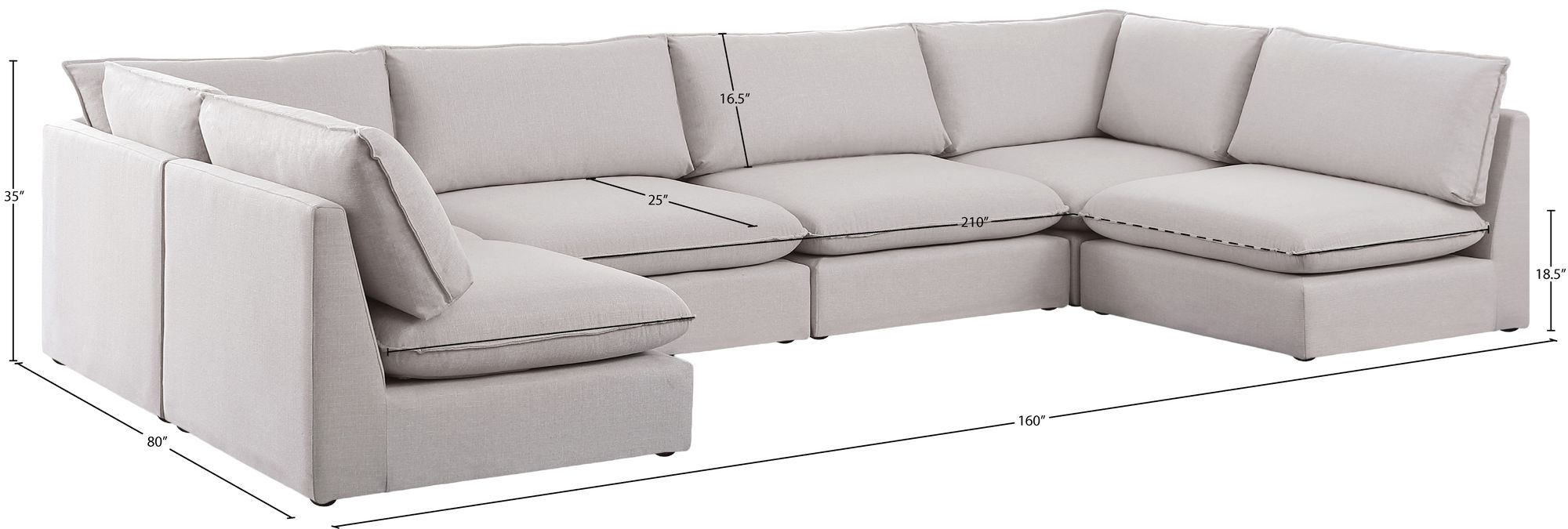 Mackenzie 160" 6-Piece Linen Modular U-Shape Corner Sectional