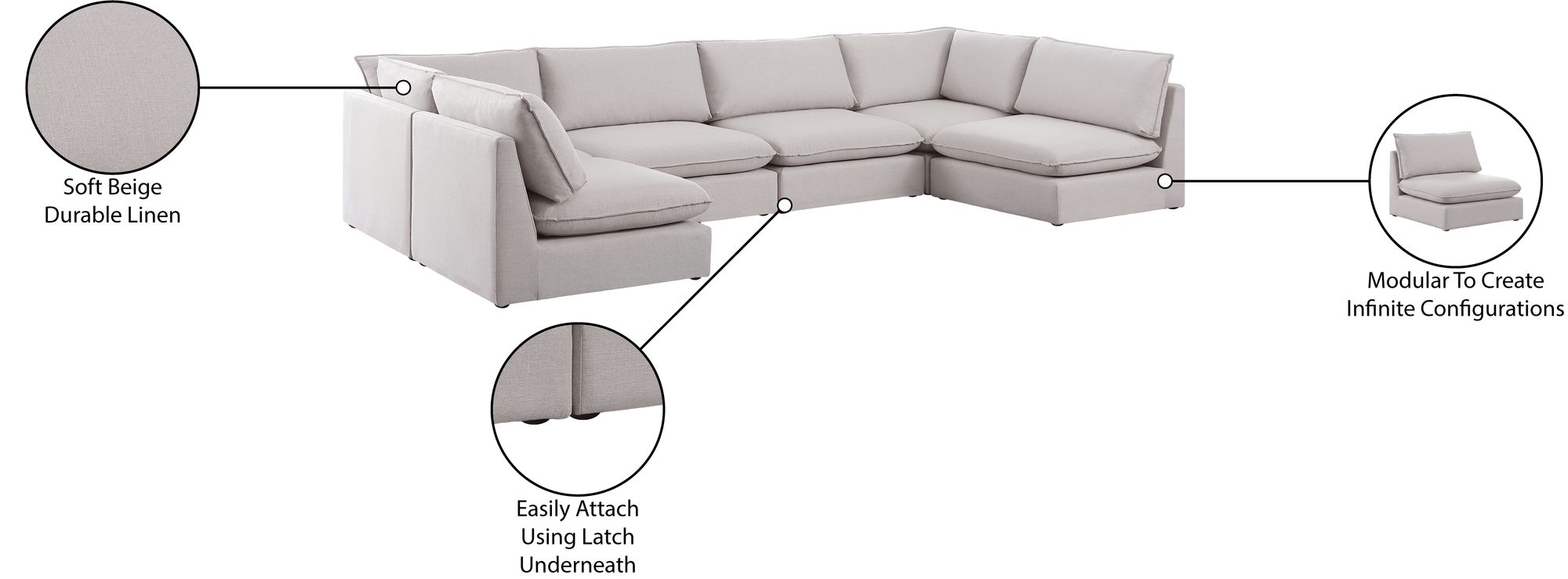 Mackenzie 160" 6-Piece Linen Fabric Modular U-Shape Corner Sectional Sofa