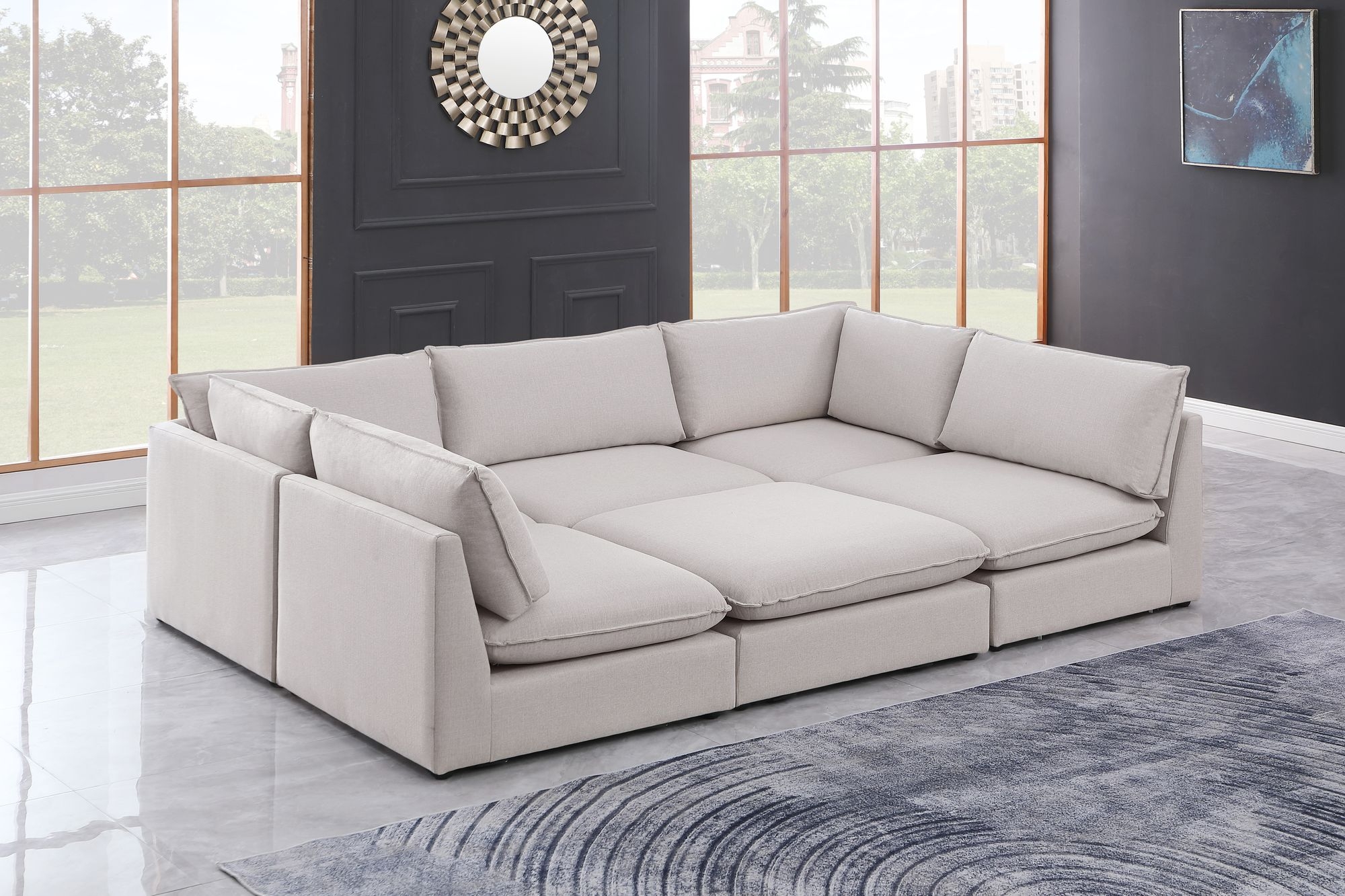 Mackenzie 120" 6-Piece Linen Fabric Modular Sectional Sofa