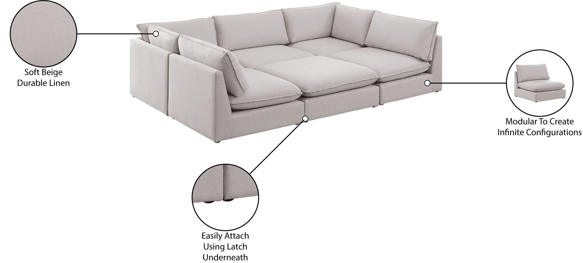 Mackenzie 120" 6-Piece Linen Fabric Modular Sectional Sofa