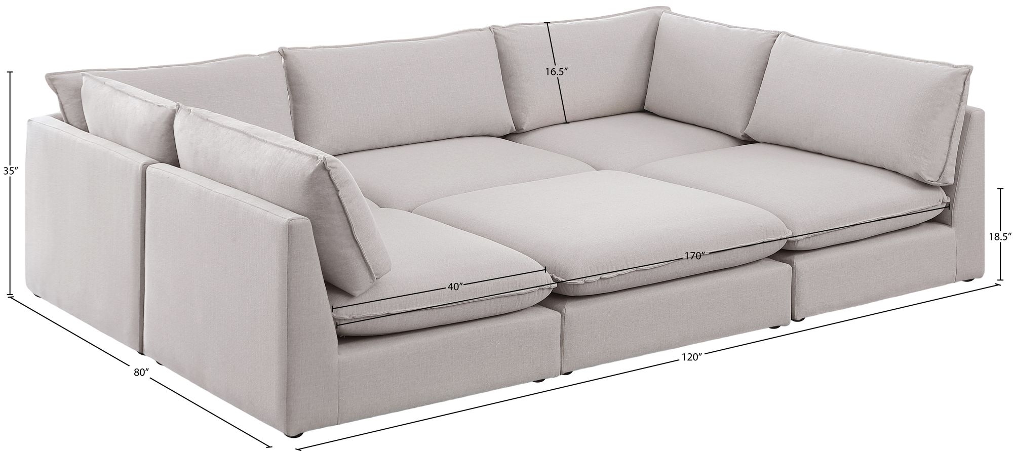 Mackenzie 120" 6-Piece Linen Fabric Modular Sectional Sofa