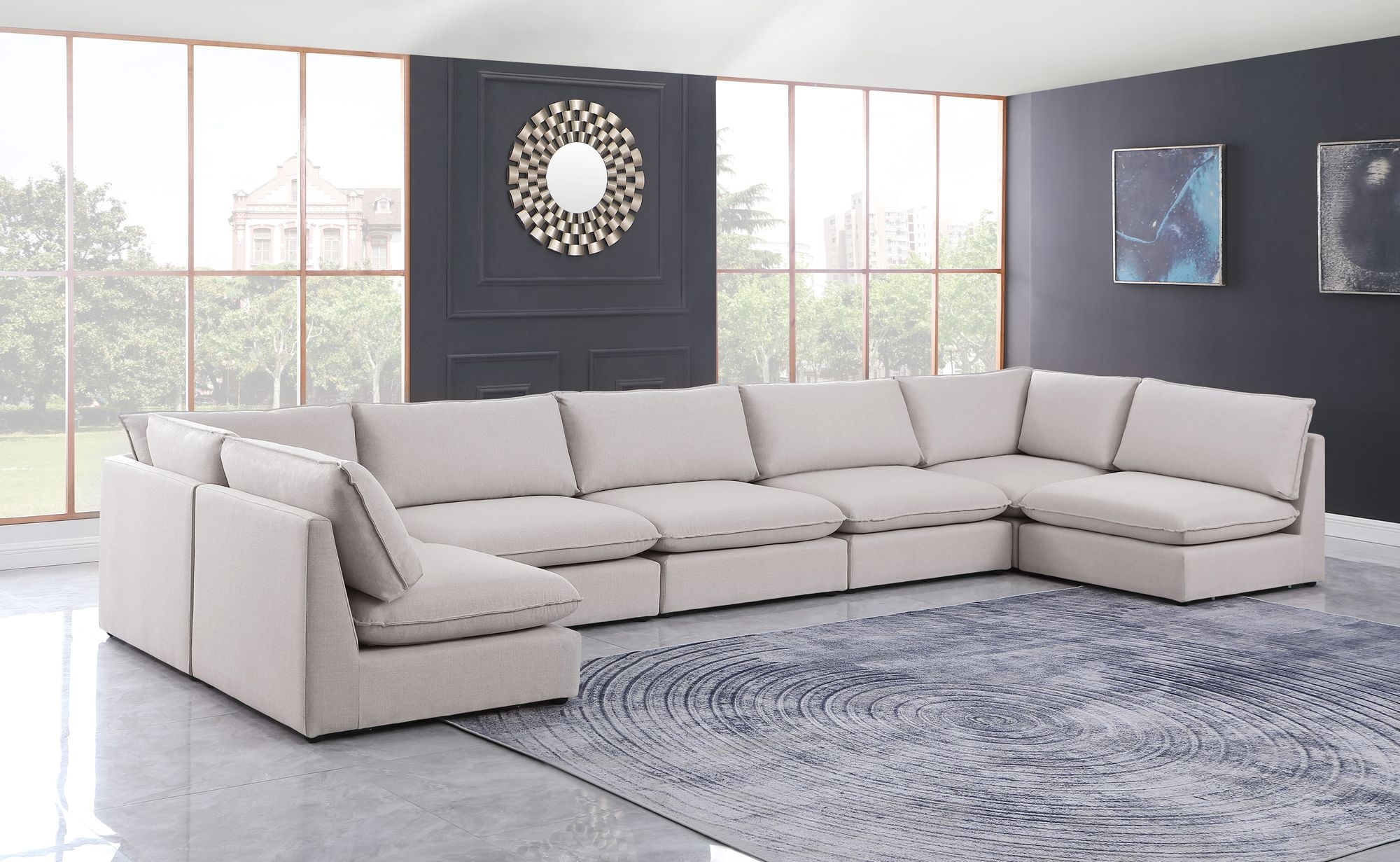 Mackenzie 200" 7-Piece Linen Fabric Modular Sectional Sofa