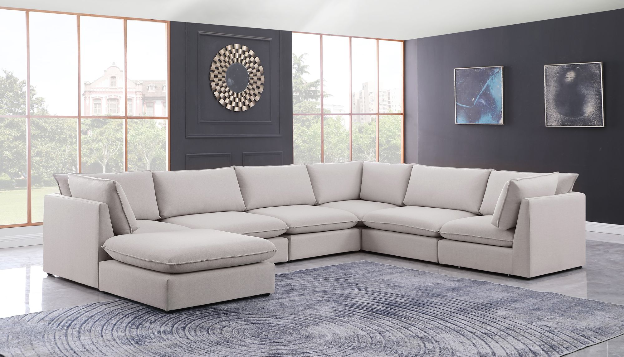 Mackenzie 160" 7-Piece Linen Modular Sectional