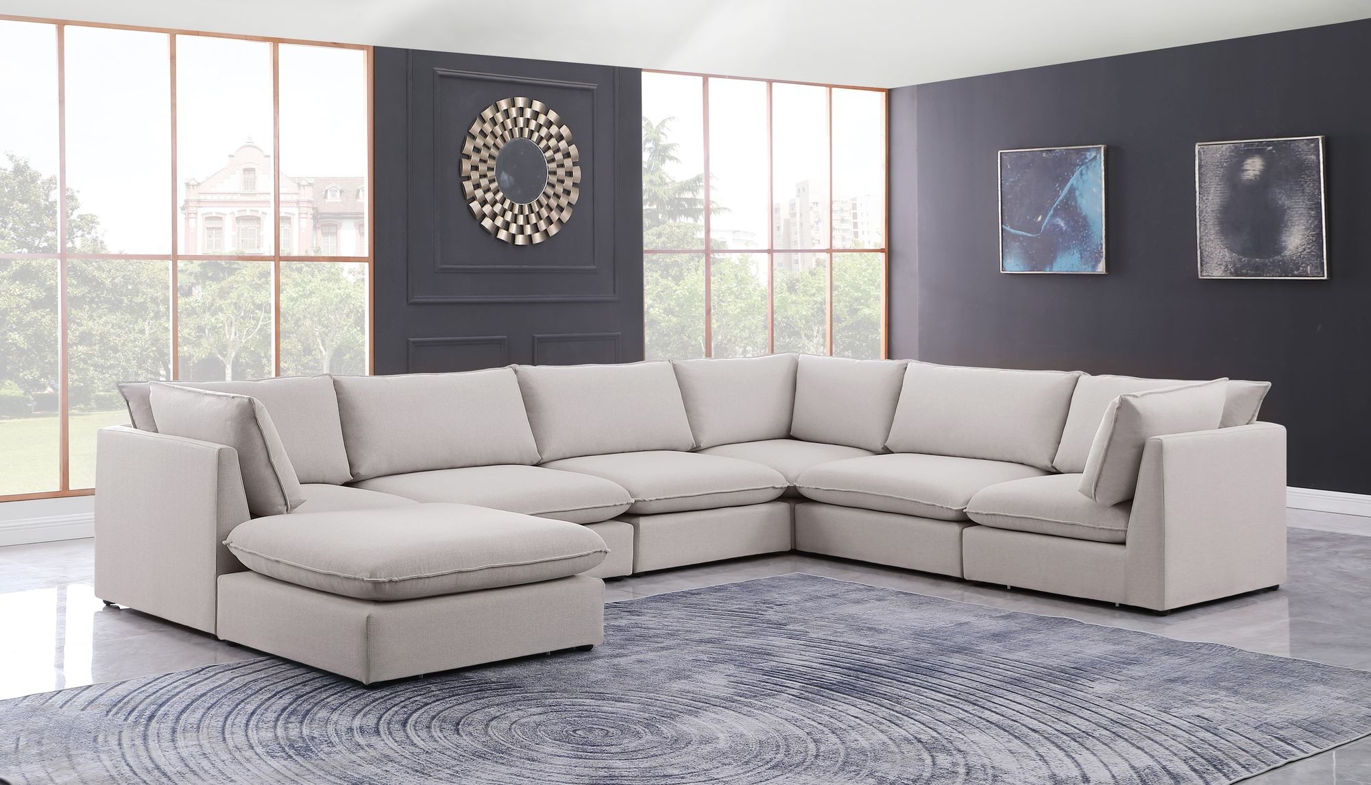 Mackenzie 160" 7-Piece Linen Fabric Modular Sectional Sofa