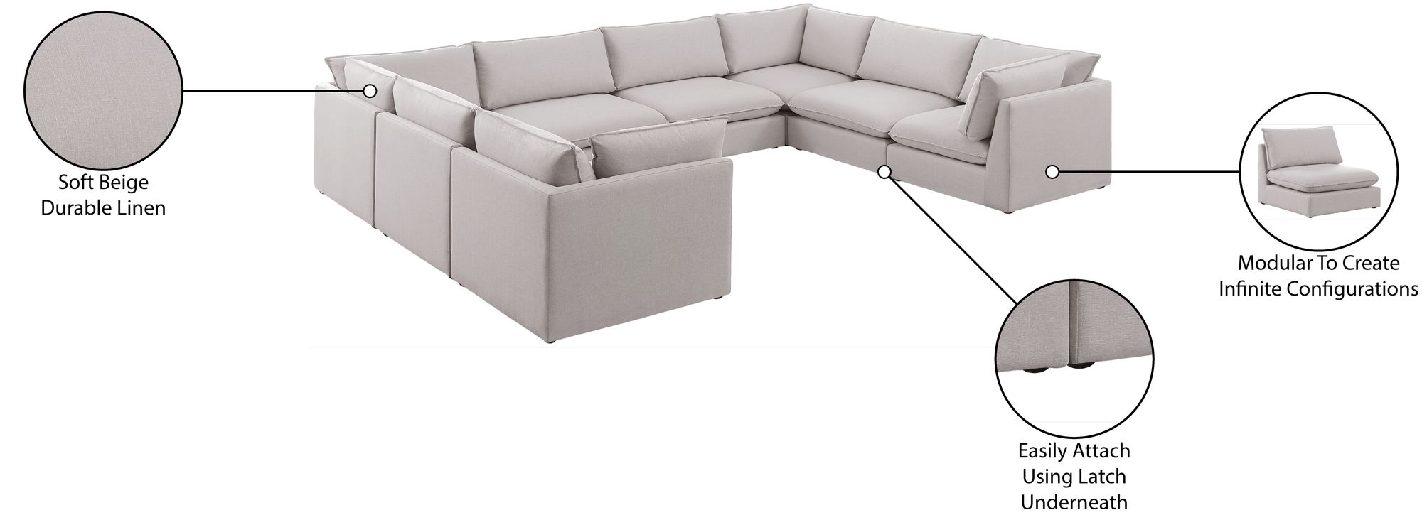 Mackenzie 160" 8-Piece Linen Fabric Modular Sectional Sofa