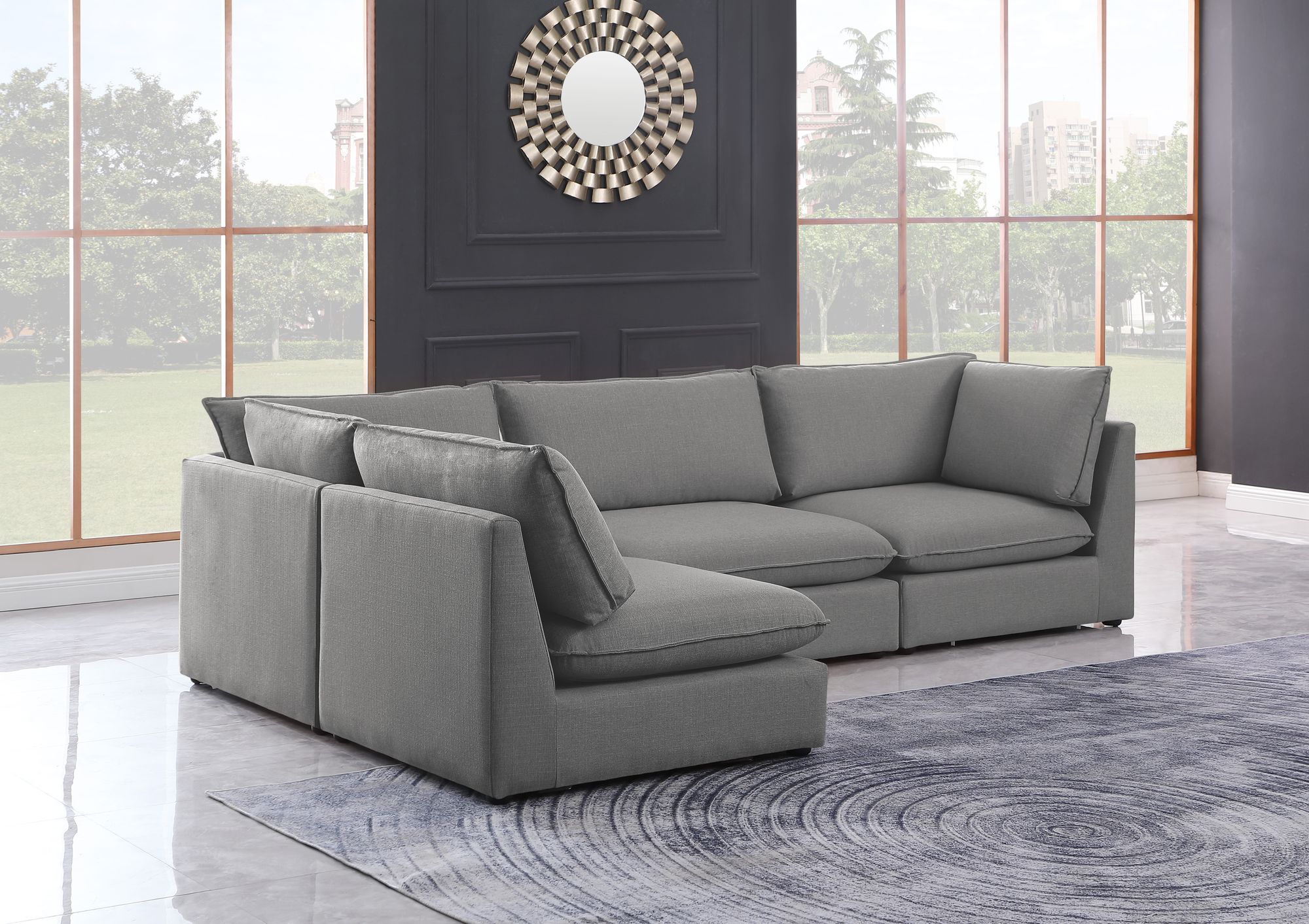 Mackenzie 120" 4-Piece Linen Fabric Modular Corner Sectional Sofa
