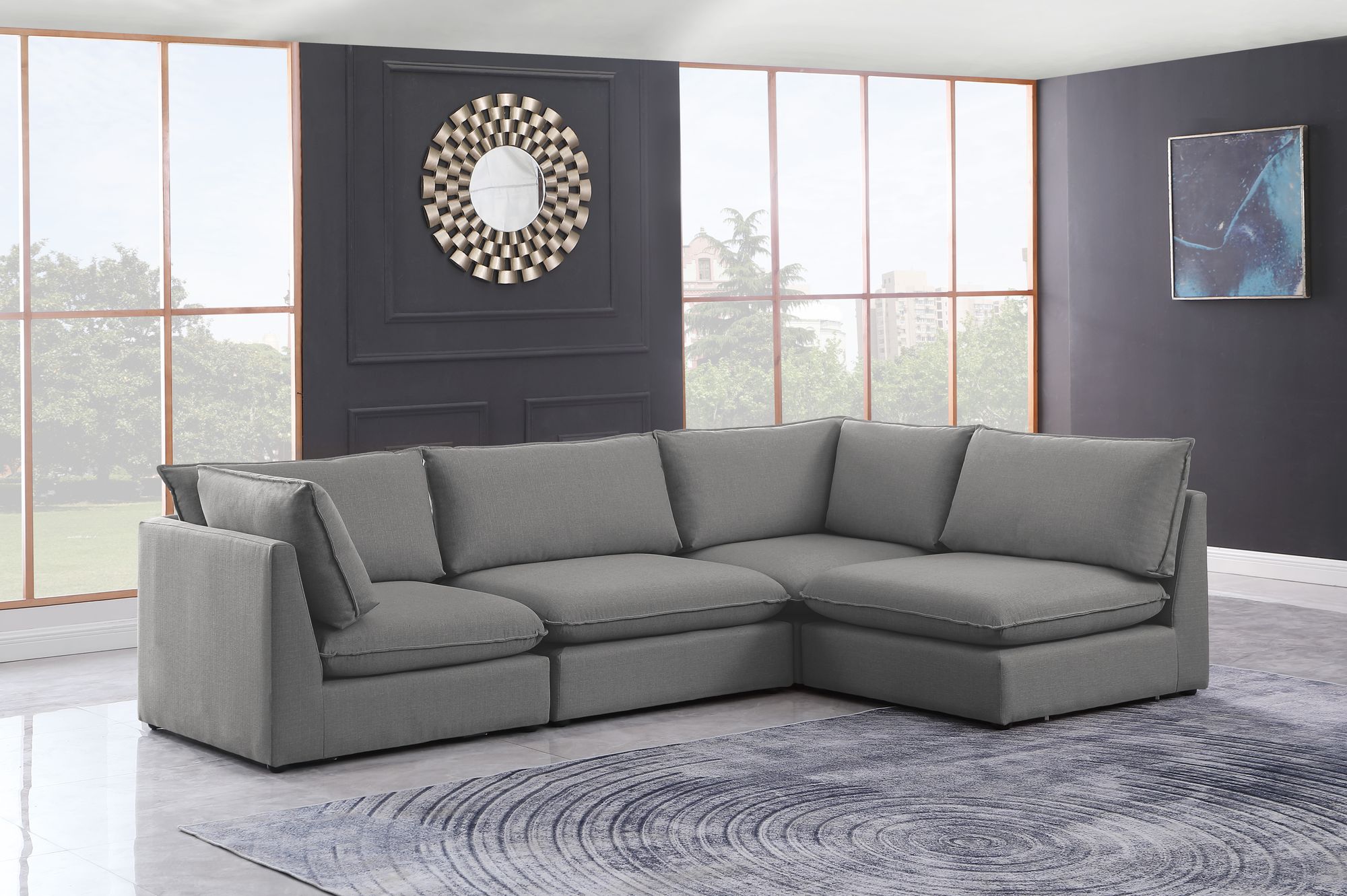 Mackenzie 120" 4-Piece Linen Fabric Modular Corner Sectional Sofa