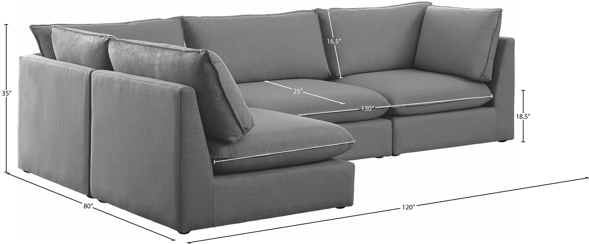 Mackenzie 120" 4-Piece Linen Modular Corner Sectional