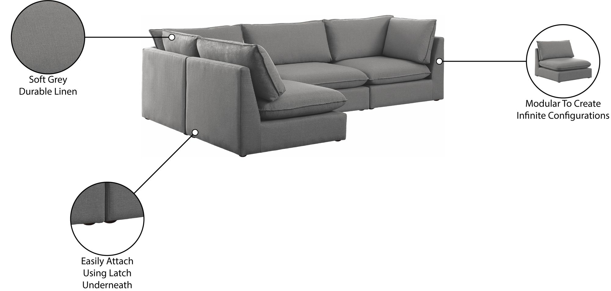 Mackenzie 120" 4-Piece Linen Modular Corner Sectional