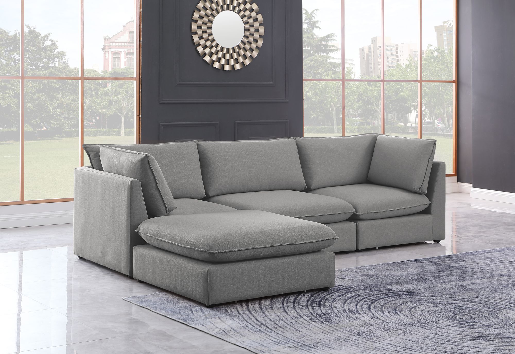 Mackenzie 120" 4-Piece Linen Fabric Modular Sectional Sofa