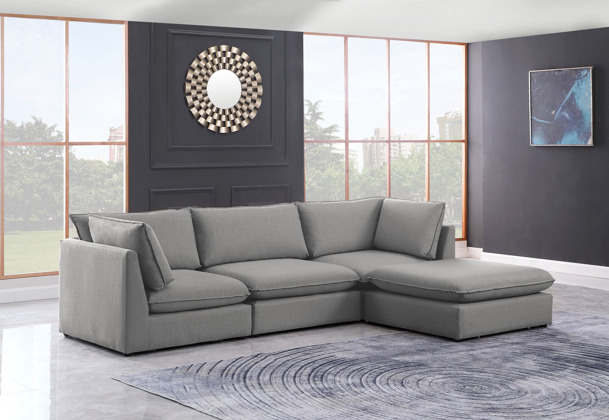 Mackenzie 120" 4-Piece Linen Fabric Modular Sectional Sofa