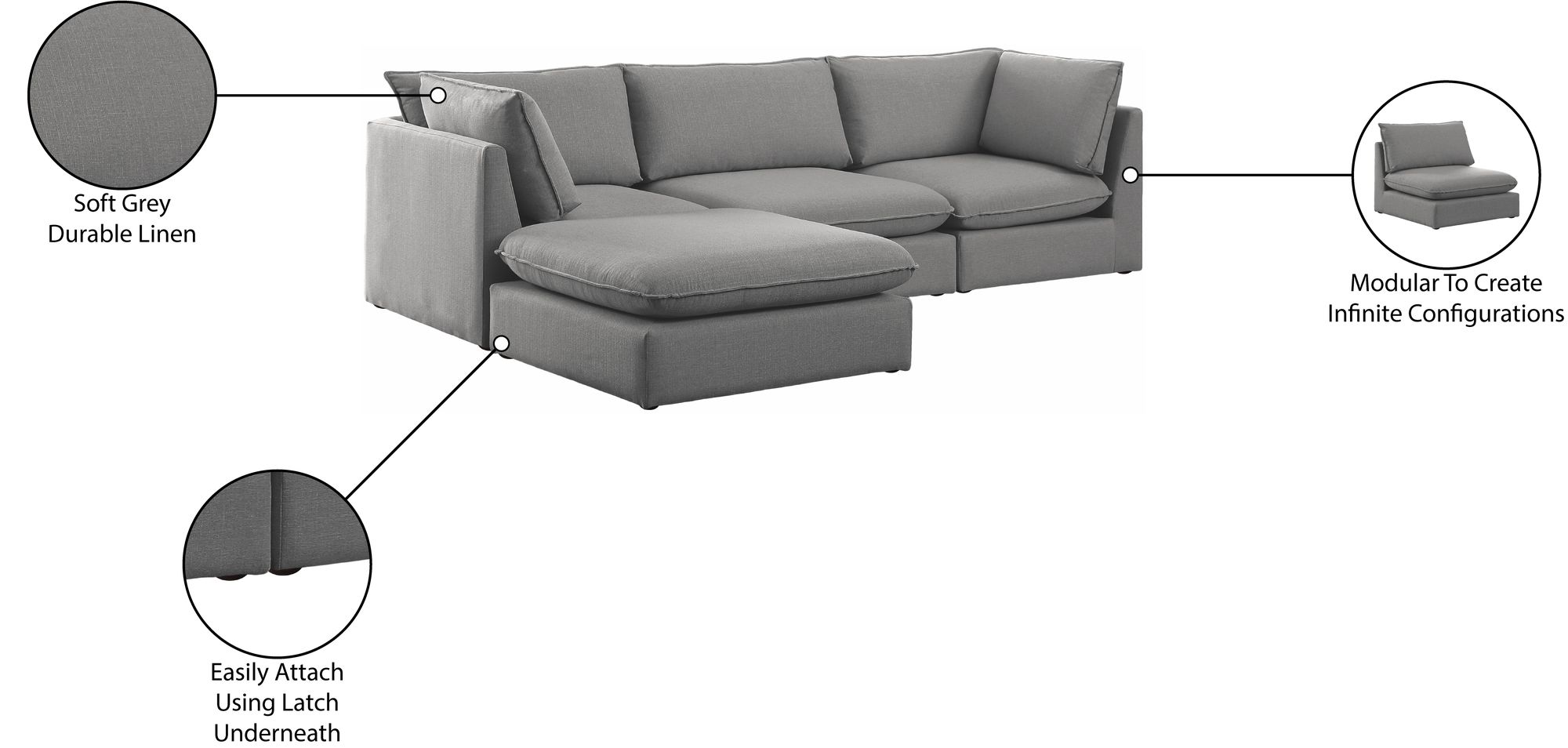 Mackenzie 120" 4-Piece Linen Modular Sectional