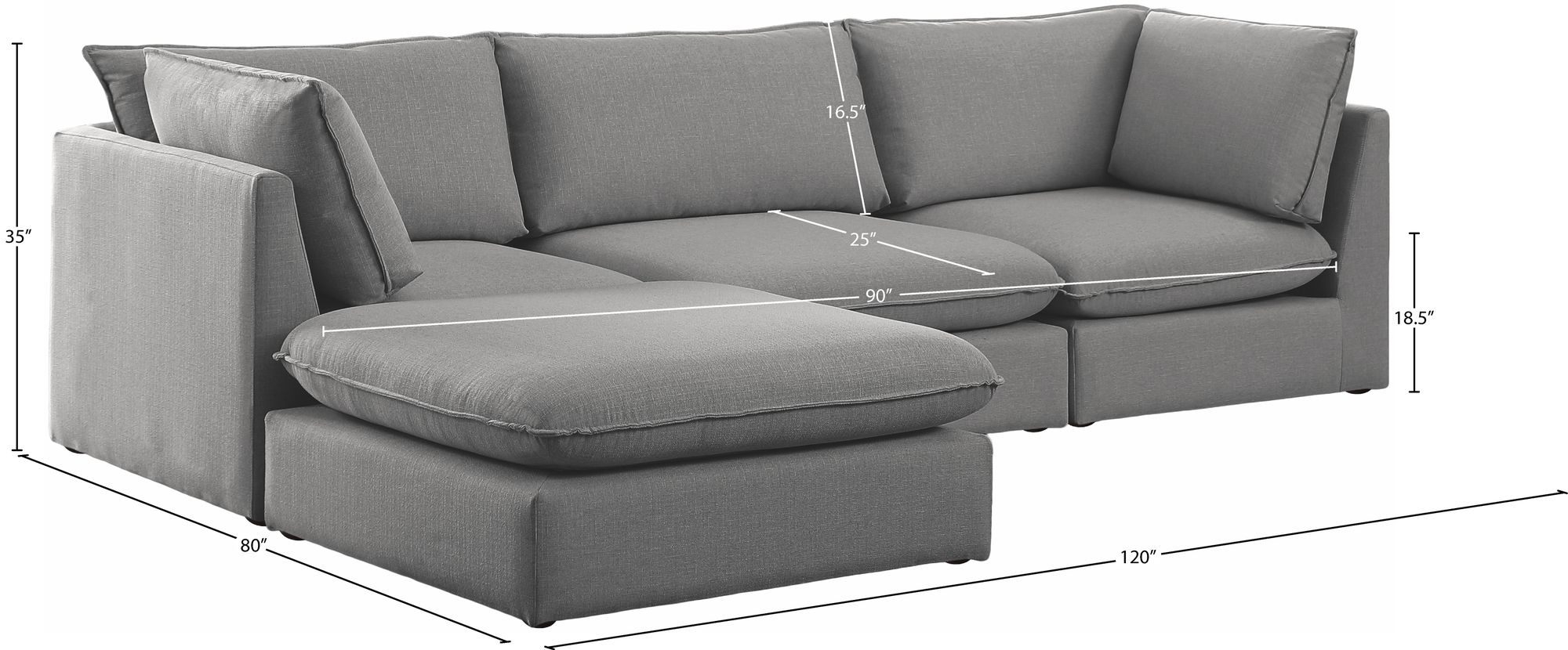 Mackenzie 120" 4-Piece Linen Fabric Modular Sectional Sofa