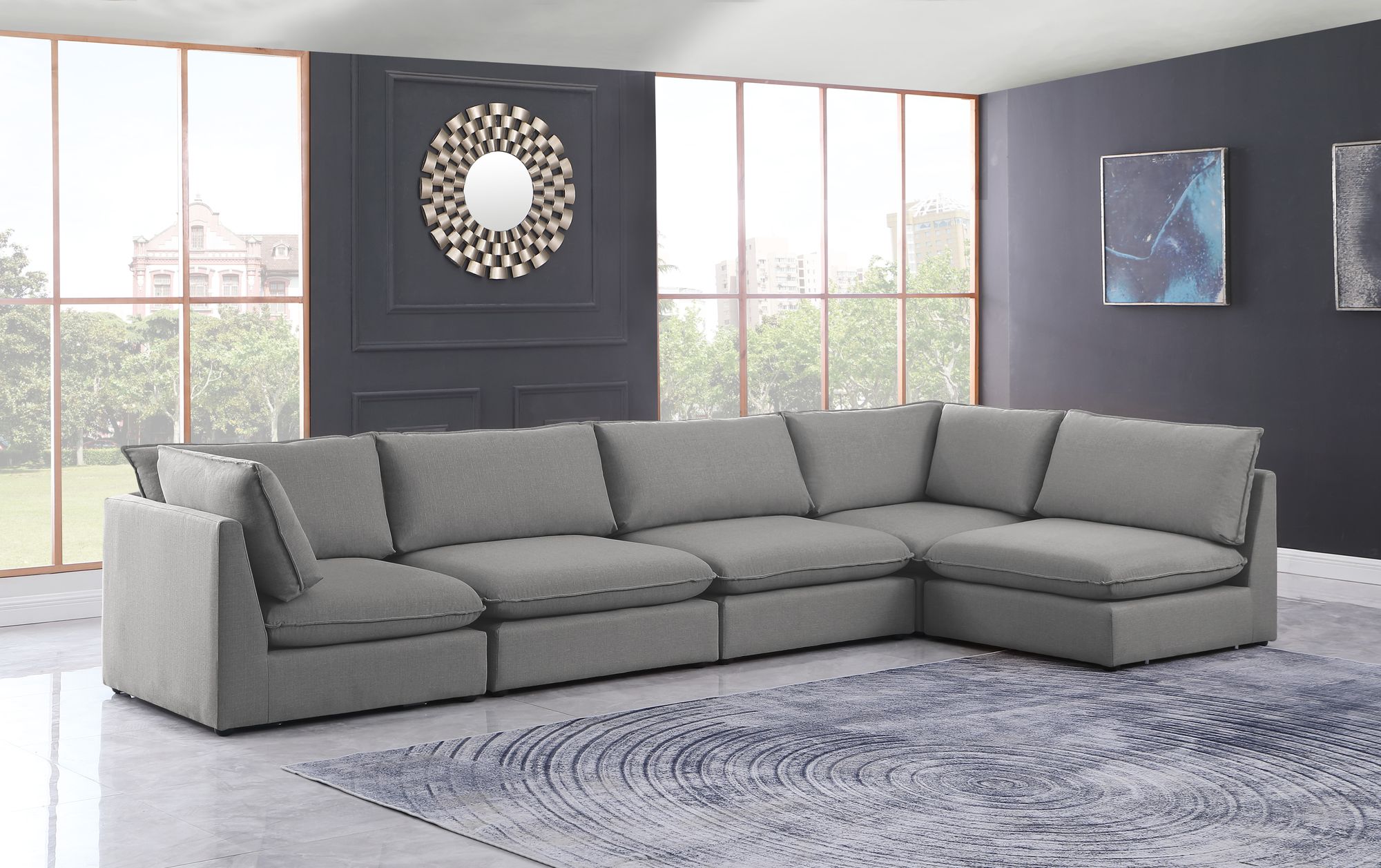 Mackenzie 160" 5-Piece Linen Modular Corner Sectional