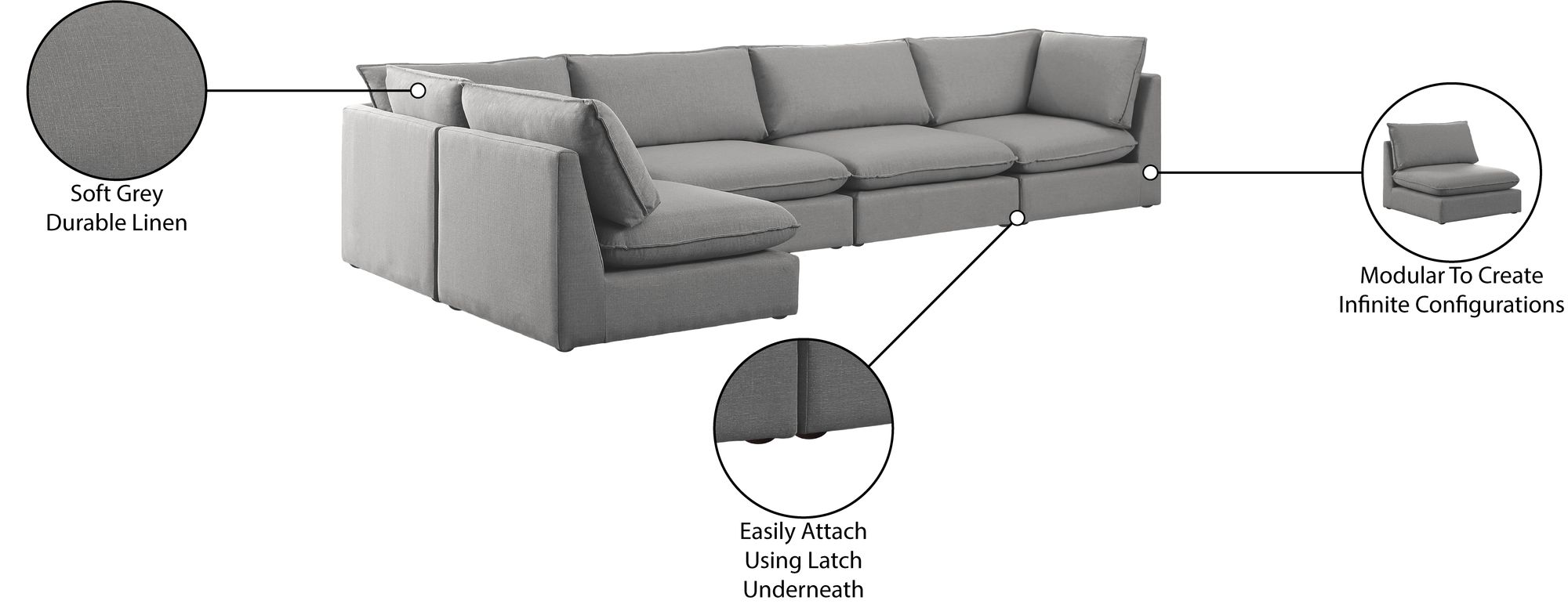 Mackenzie 160" 5-Piece Linen Fabric Modular Corner Sectional Sofa