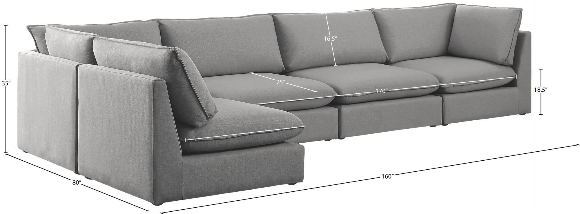 Mackenzie 160" 5-Piece Linen Fabric Modular Corner Sectional Sofa