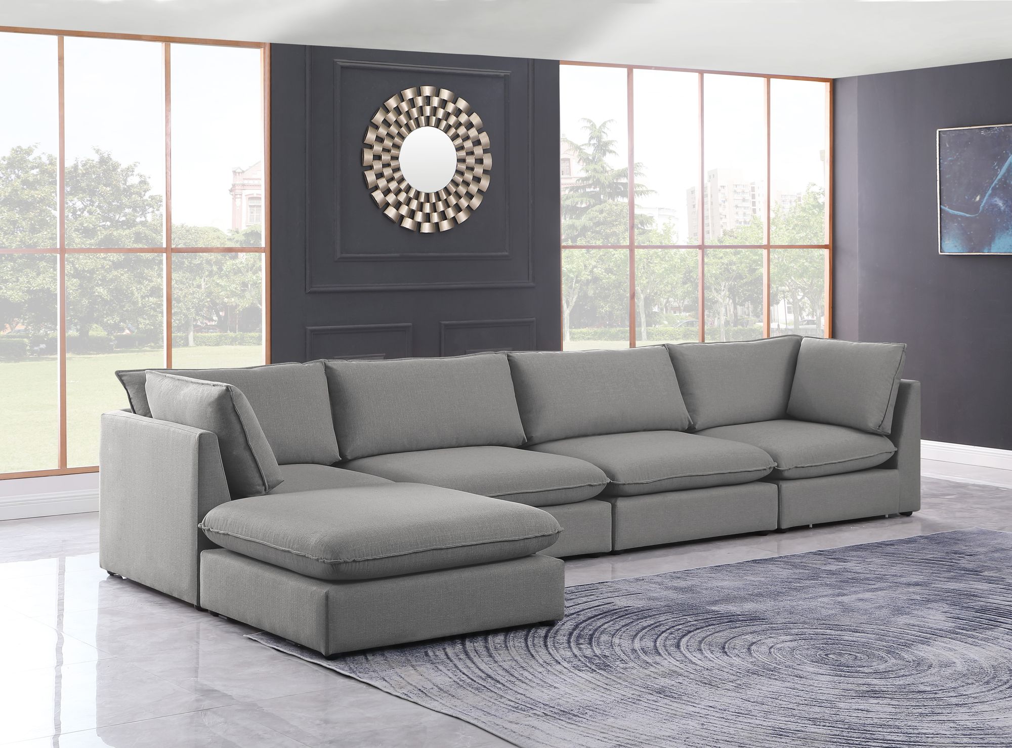 Mackenzie 160" 5-Piece Linen Fabric Modular Sectional Sofa