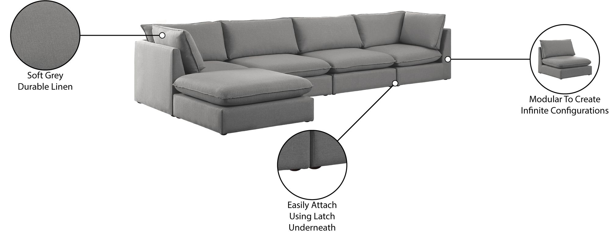 Mackenzie 160" 5-Piece Linen Fabric Modular Sectional Sofa