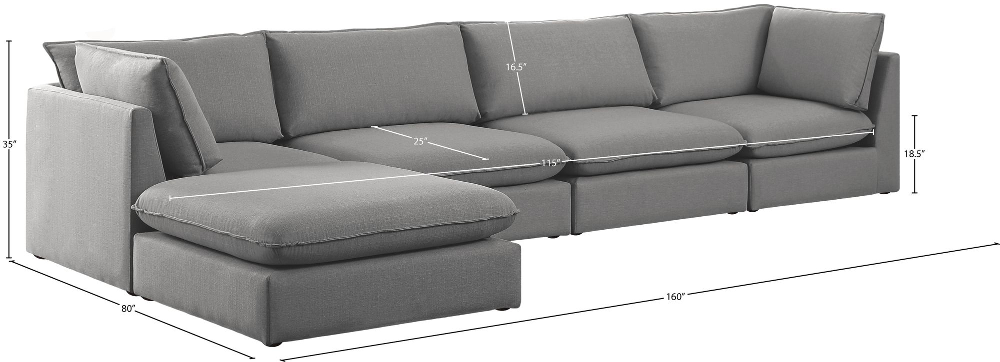 Mackenzie 160" 5-Piece Linen Fabric Modular Sectional Sofa