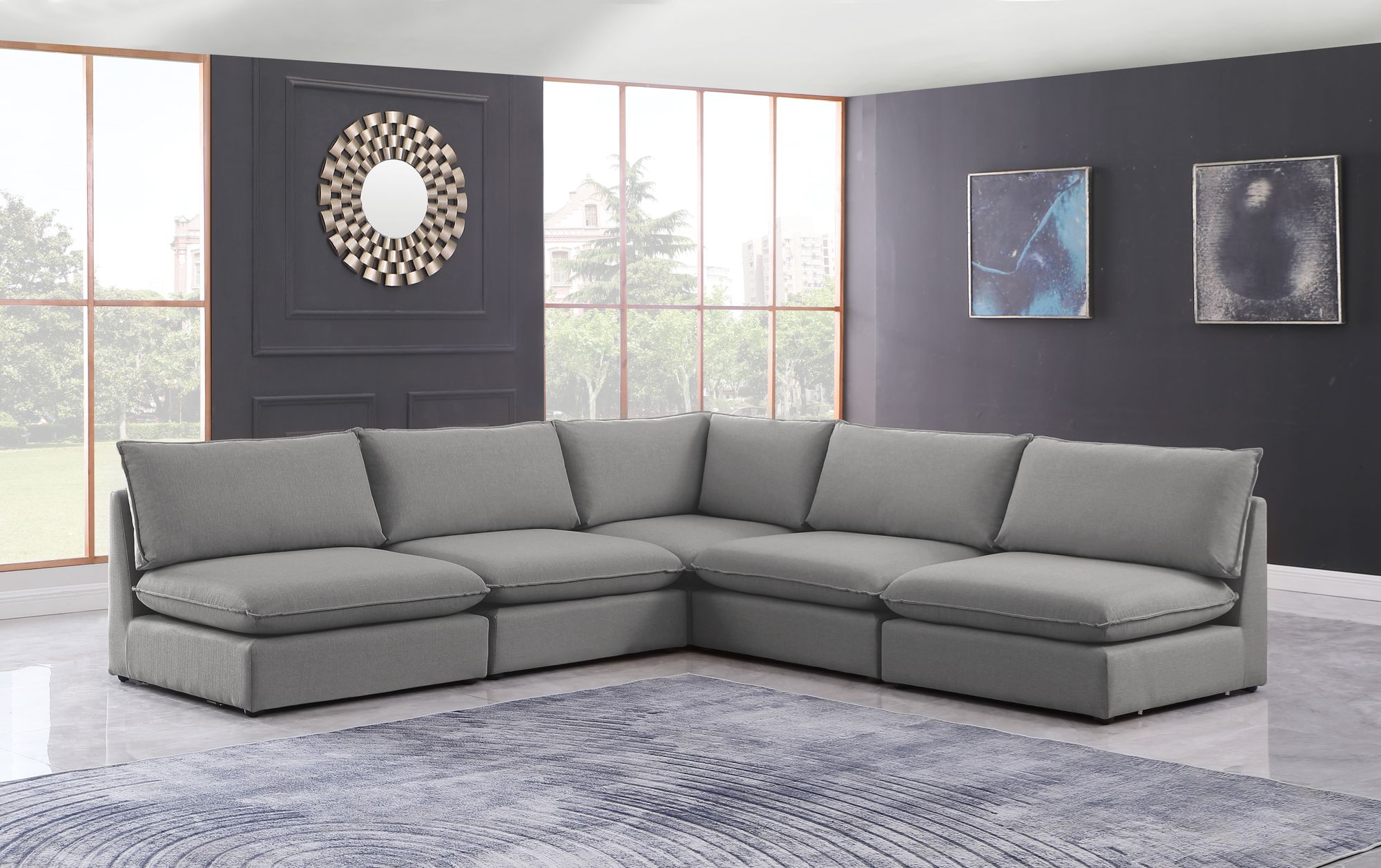 Mackenzie 120" 5-Piece Linen Modular Armless Sectional