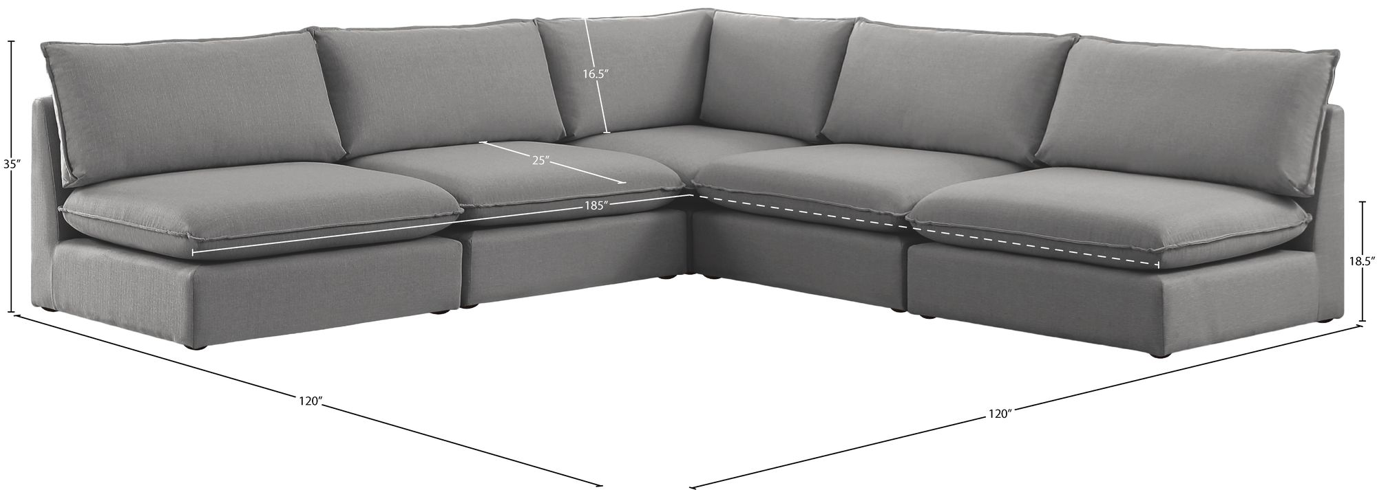 Mackenzie 120" 5-Piece Linen Modular Armless Sectional