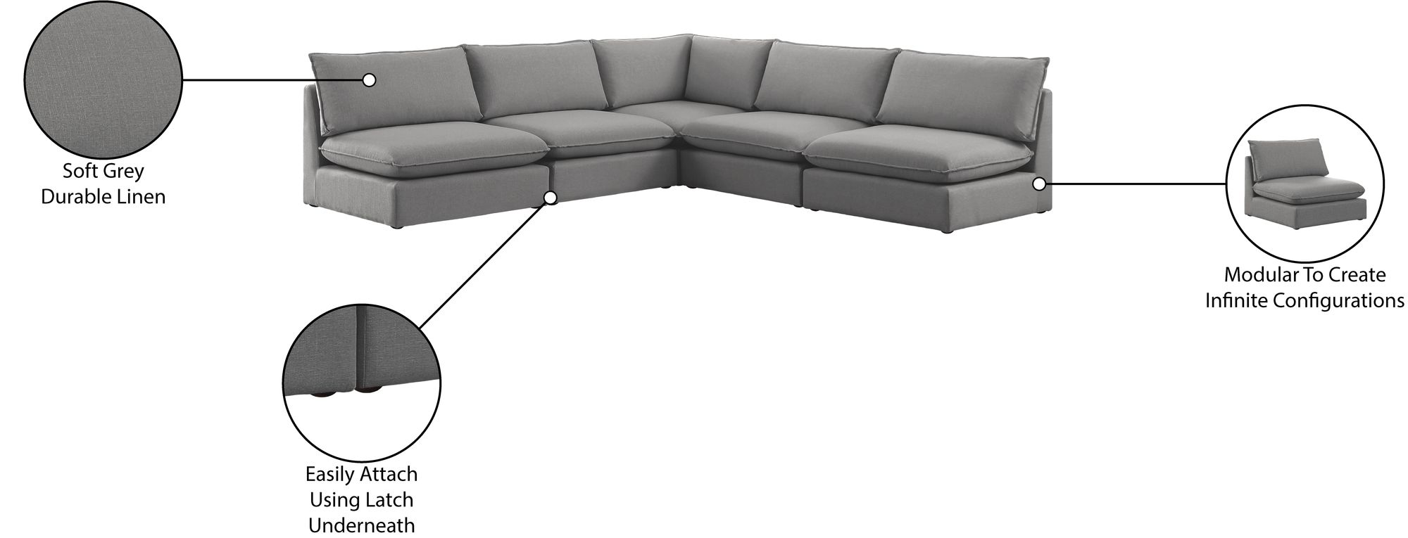 Mackenzie 120" 5-Piece Linen Modular Armless Sectional