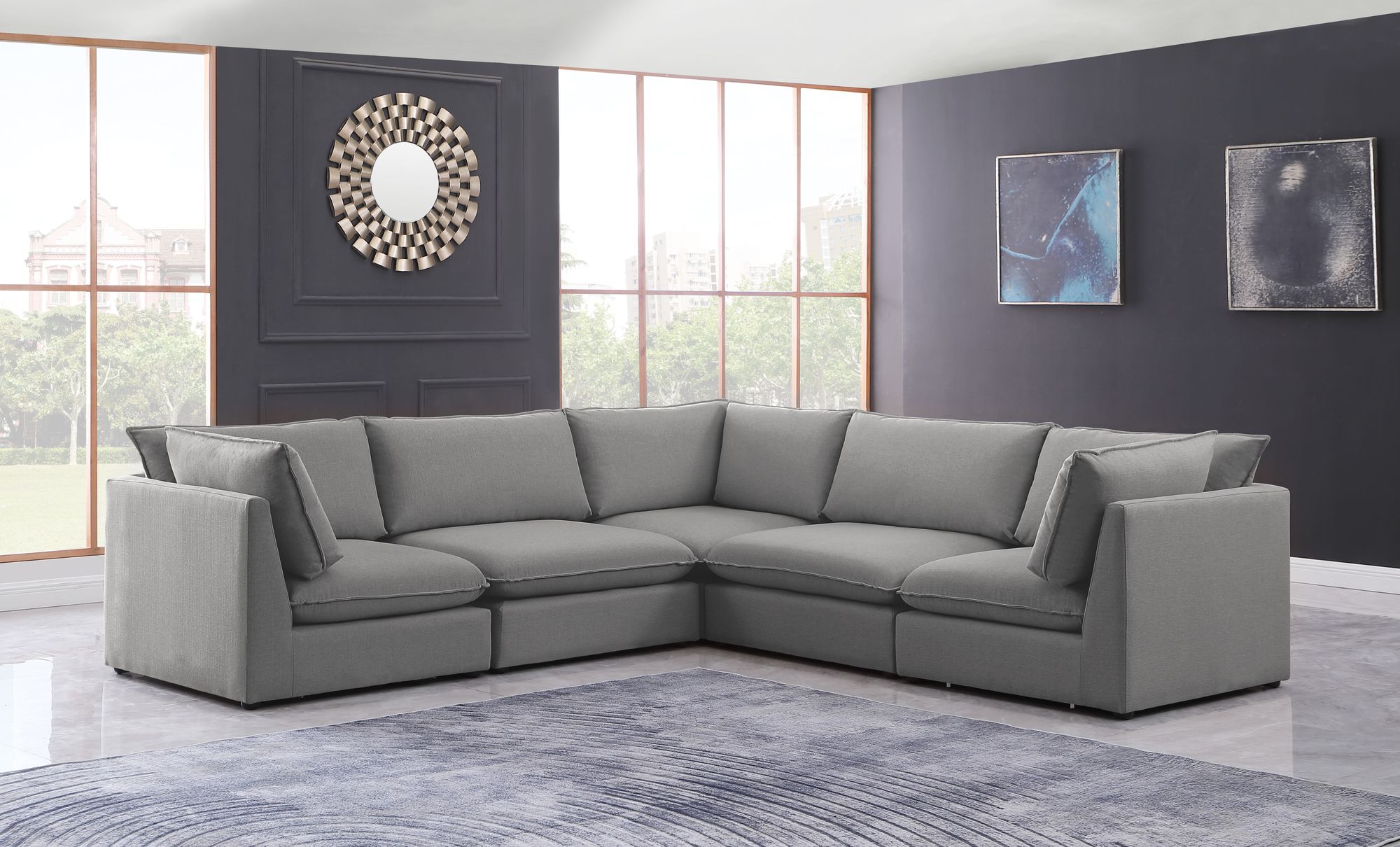 Mackenzie 120" 5-Piece Linen Fabric Modular Sectional Sofa
