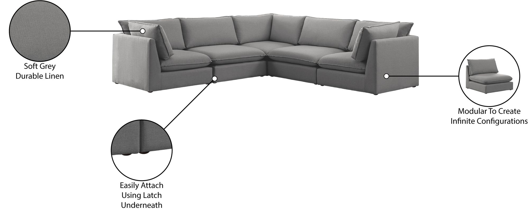 Mackenzie 120" 5-Piece Linen Fabric Modular Sectional Sofa