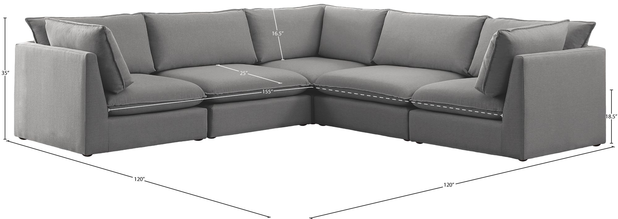 Mackenzie 120" 5-Piece Linen Fabric Modular Sectional Sofa