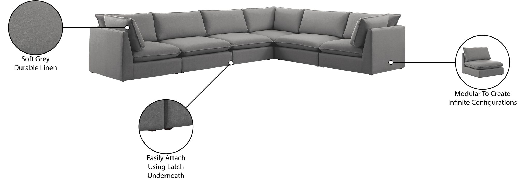 Mackenzie 160" 6-Piece Linen Modular Sectional