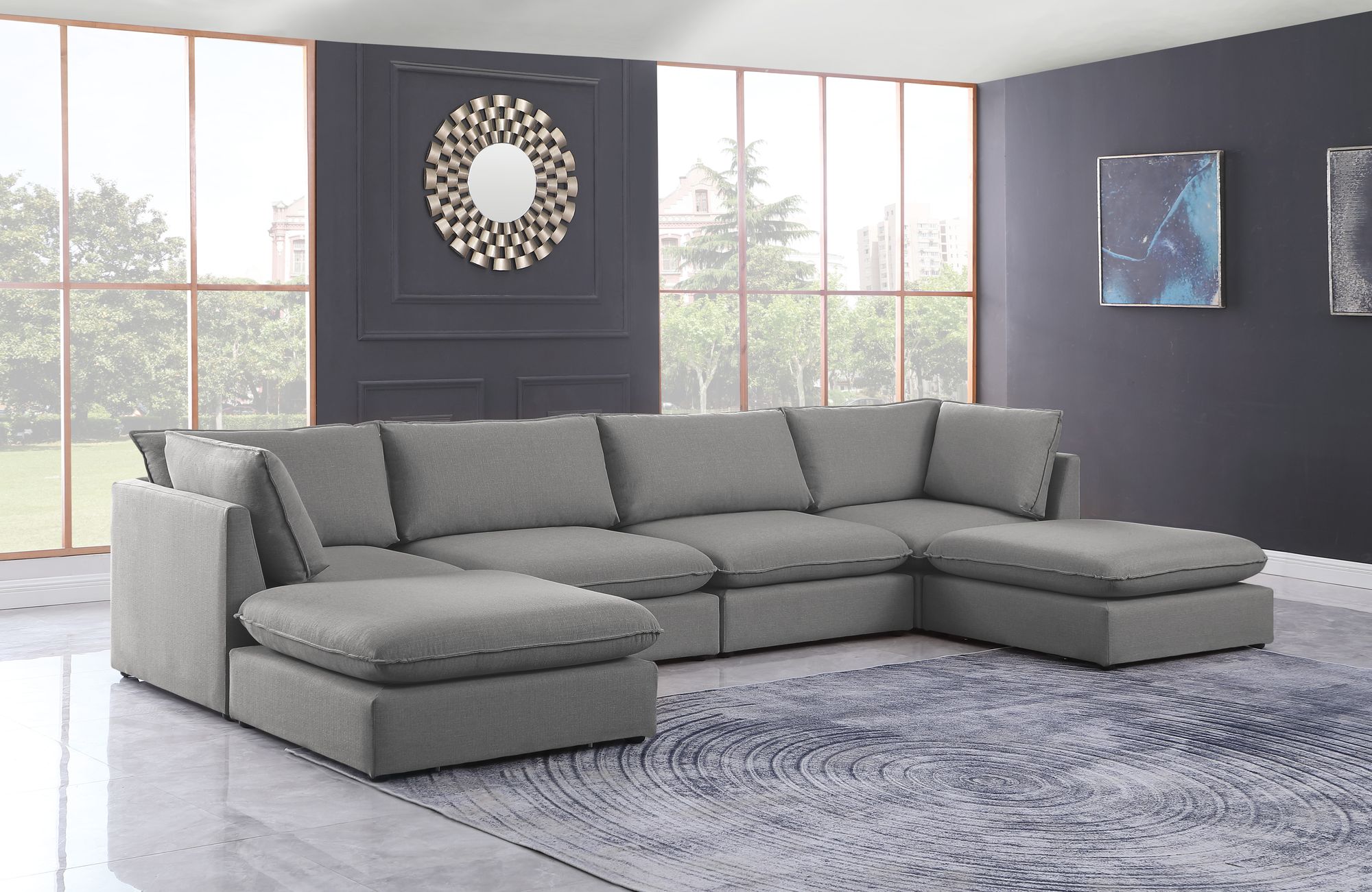 Mackenzie 160" 6-Piece Linen Fabric Modular U-Shape Sectional Sofa