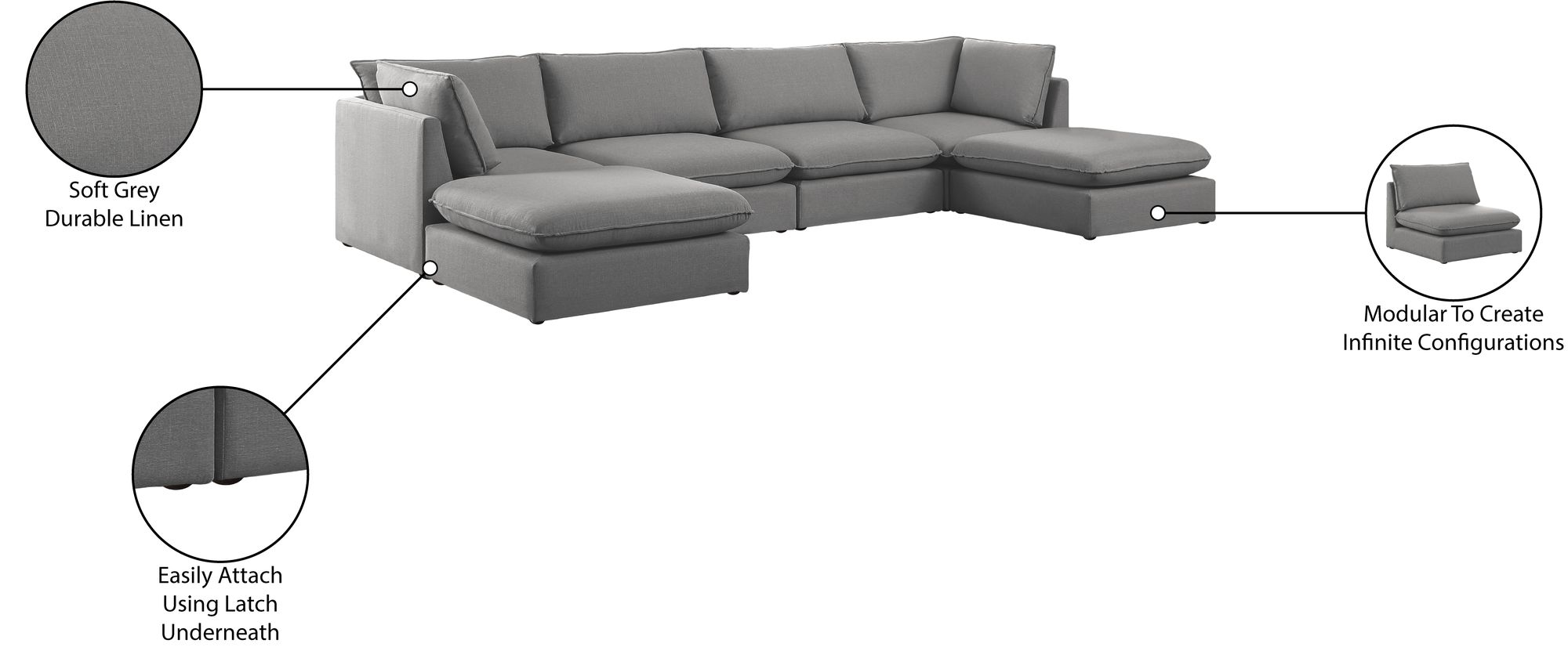 Mackenzie 160" 6-Piece Linen Modular U-Shape Sectional