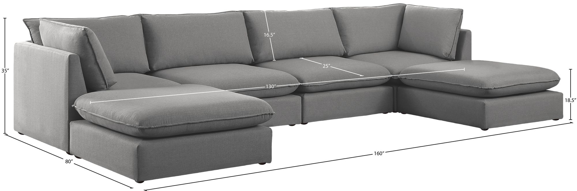 Mackenzie 160" 6-Piece Linen Fabric Modular U-Shape Sectional Sofa